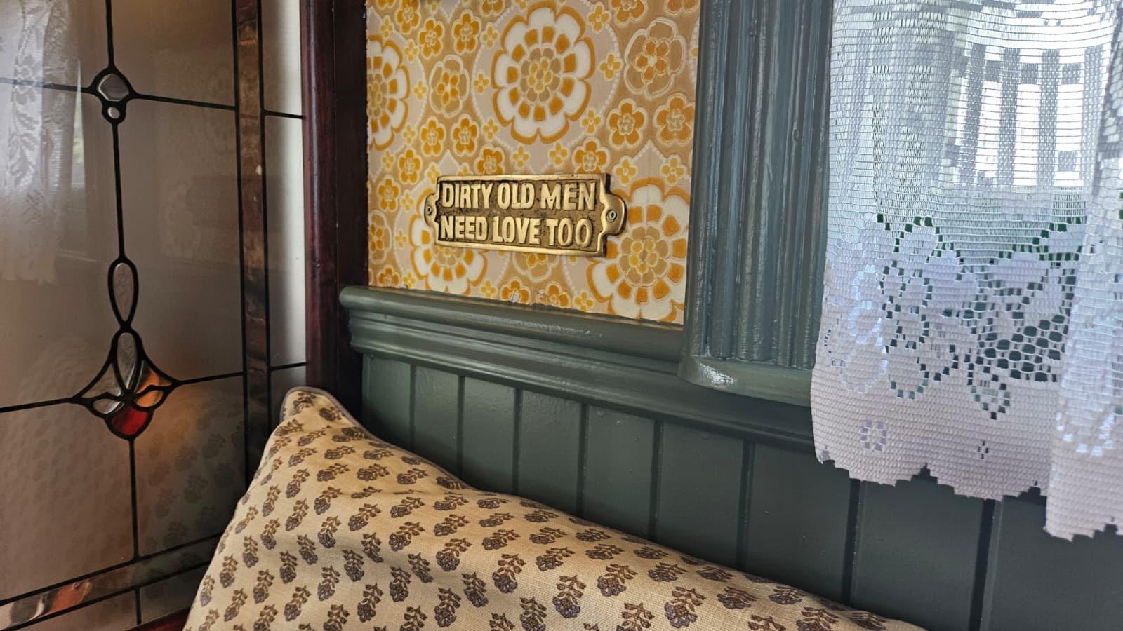 Interior window and humour sign detail